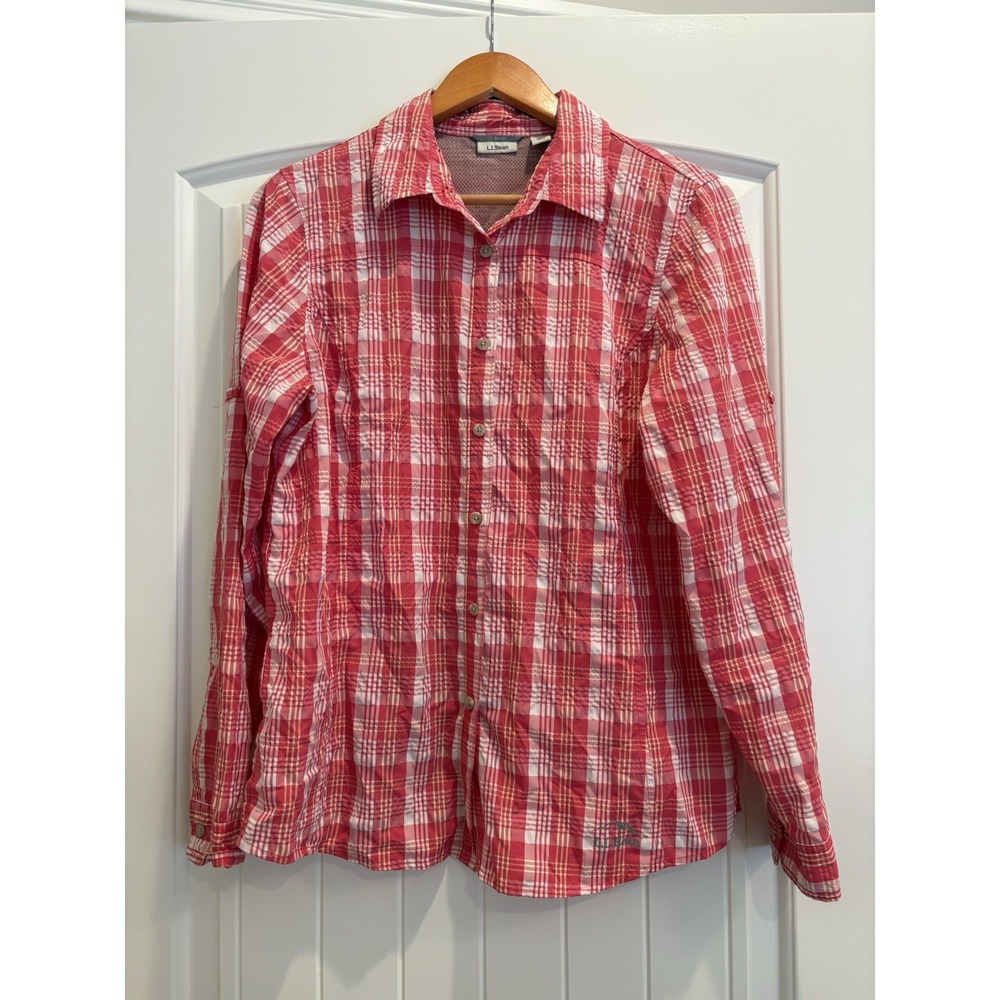L.L.Bean Women's Red Plaid Button Down Shirt Long Sleeve Casual